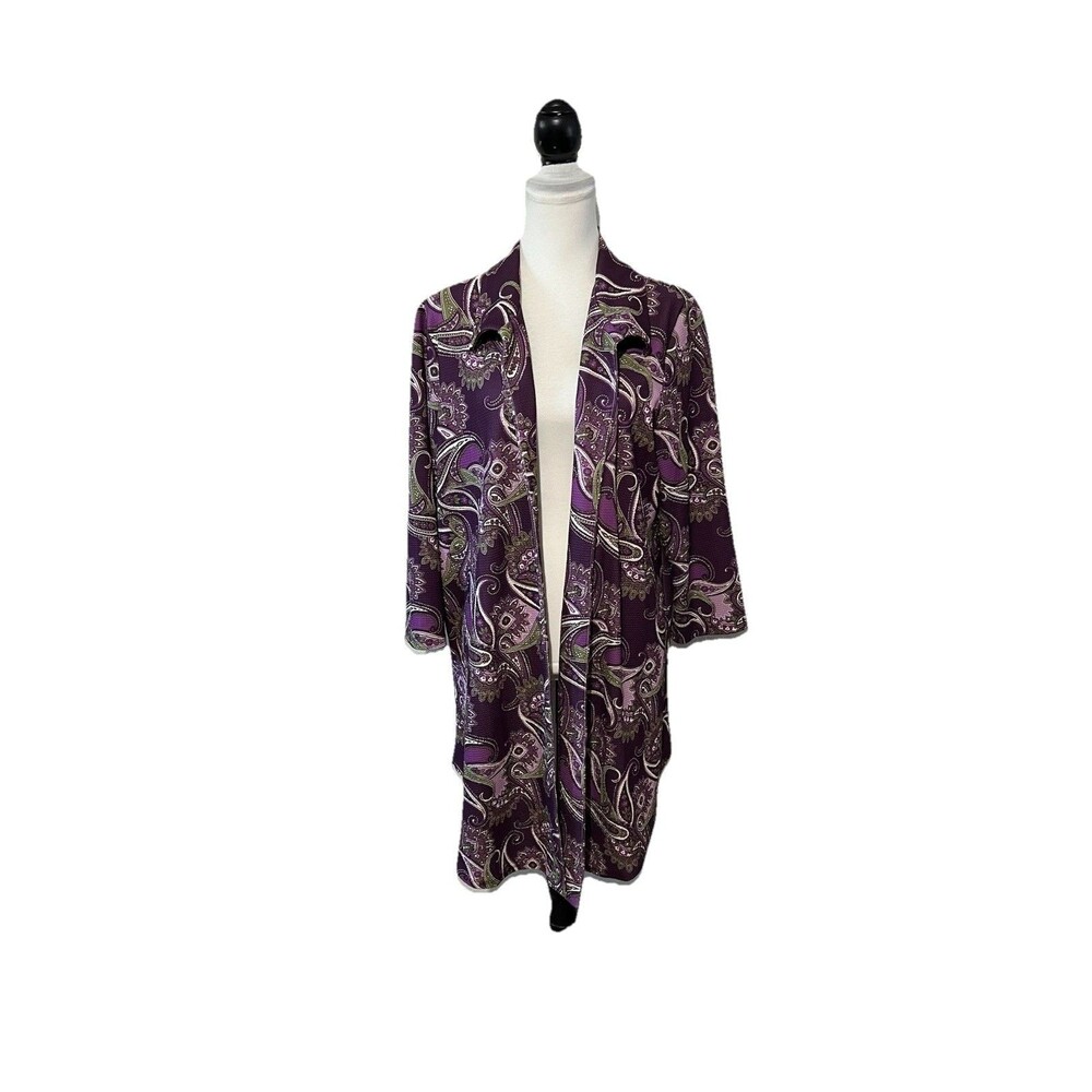 Slinky Brand Womens Open Front Cardigan Wrap Plus Size 1X Floral Paisley Duster